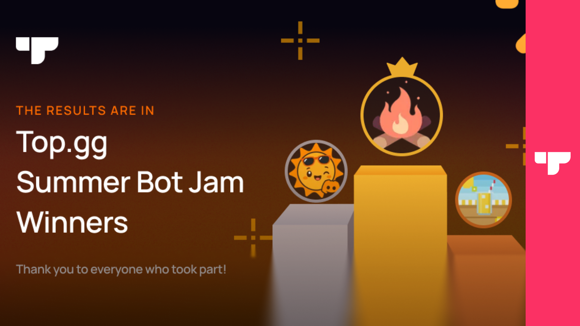 Announcement Image, featuring a podium displaying the three different bots winning prizes.