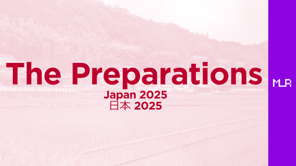 In big letters "The Preparations" is visible, with "Japan 2025" in smaller font size written beneath. Heavily tinted, the background features Japanese country side.